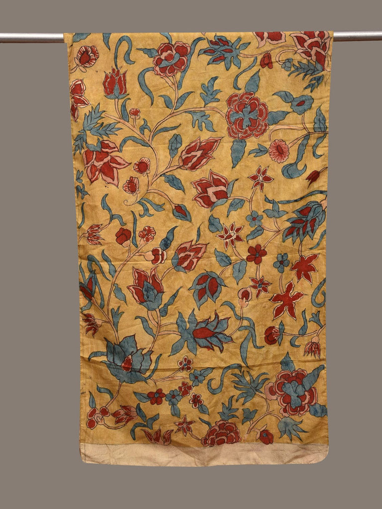 Yellow Kalamkari Hand Painted Silk Handloom Stole with Floral Design ds3028