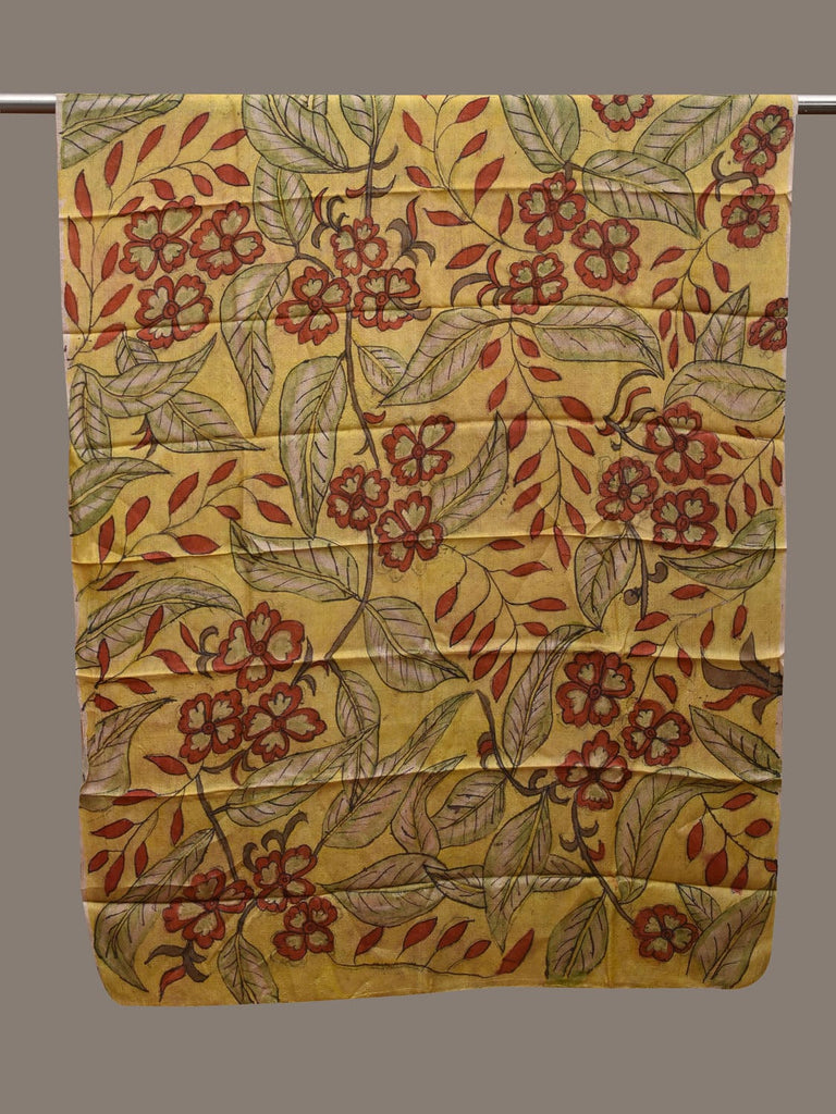 Yellow Kalamkari Hand Painted Tussar Handloom Dupatta with Floral Design ds2839