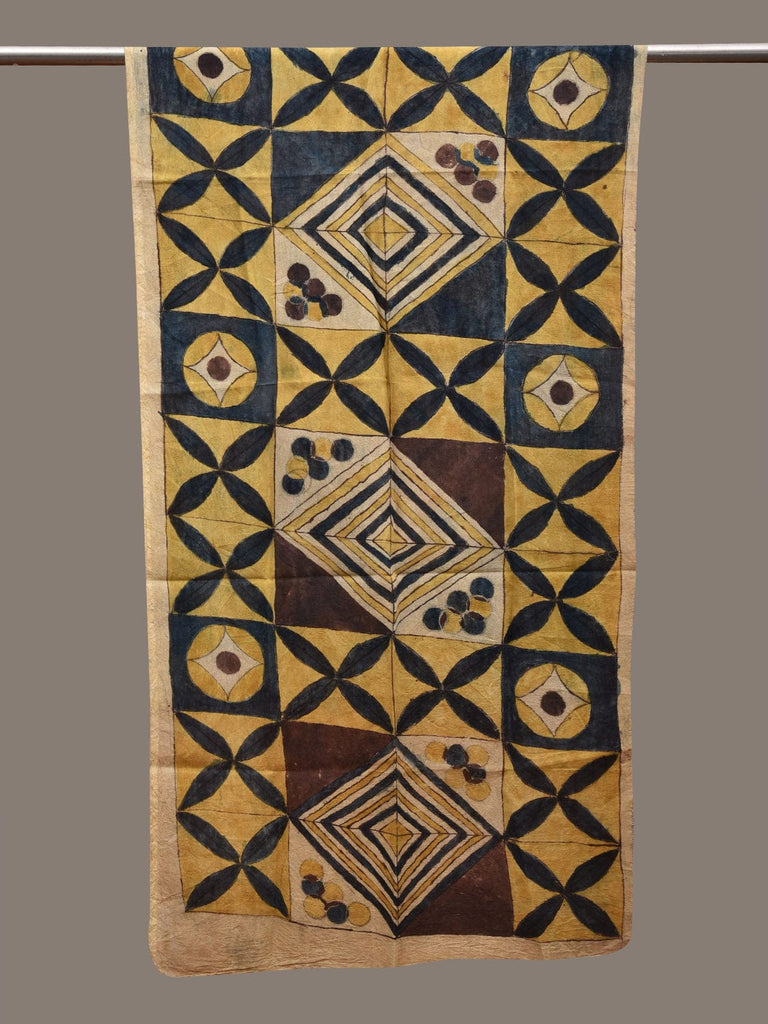 Yellow Kalamkari Hand Painted Tussar Handloom Stole with Geometric Design ds2846