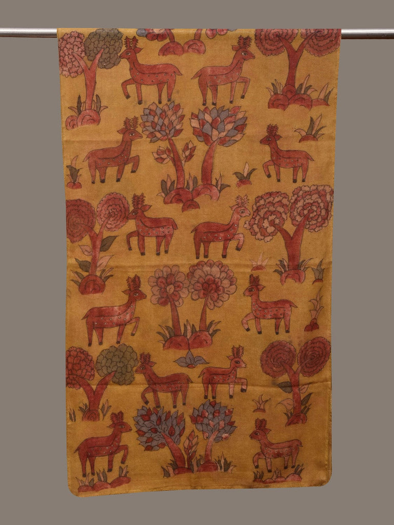 Yellow Kalamkari Hand Painted Woolen Handloom Stole with Deers Design ds3038