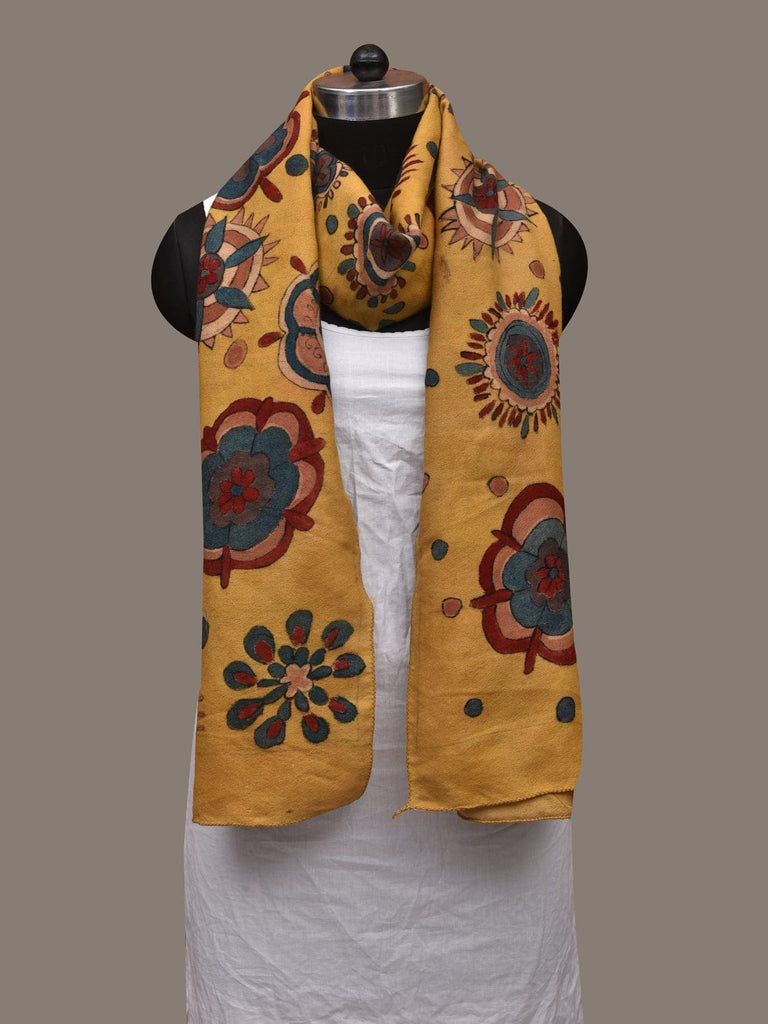 Yellow Kalamkari Hand Painted Woolen Handloom Stole with Floral Design ds3024