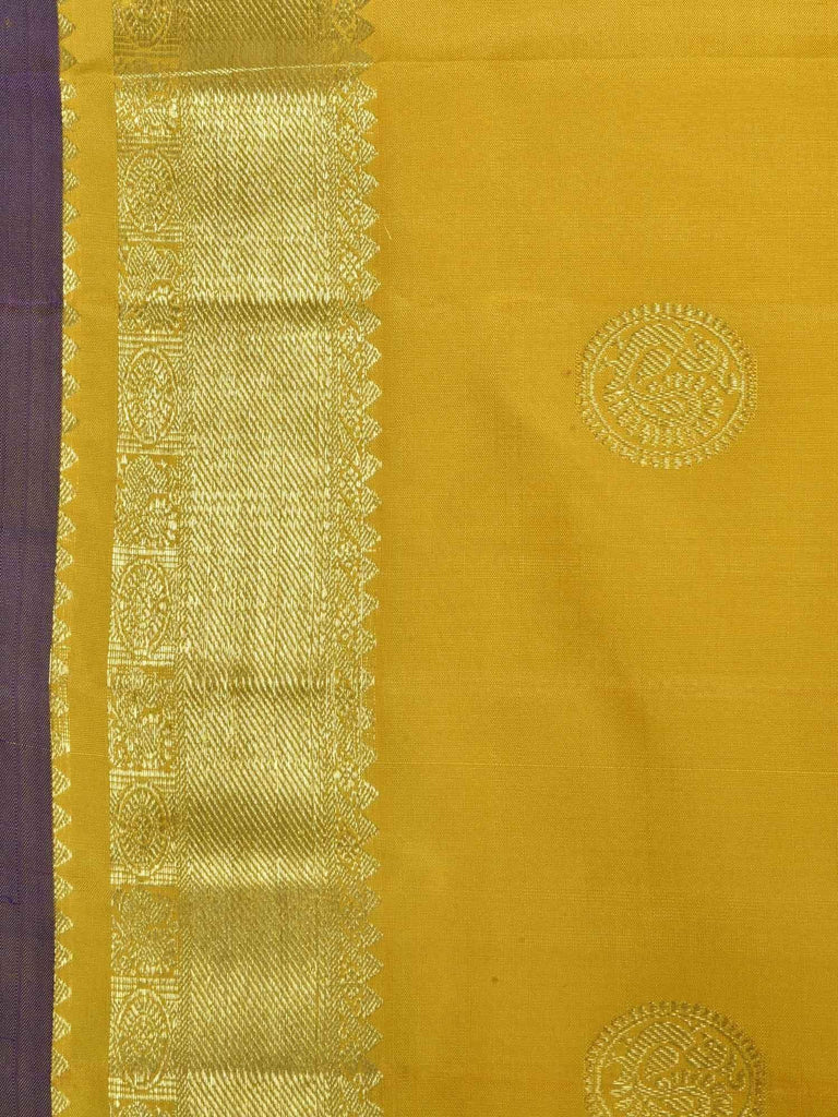 Yellow Kanchipuram Silk Handloom Saree with Buta and Mango Pallu Design K0370