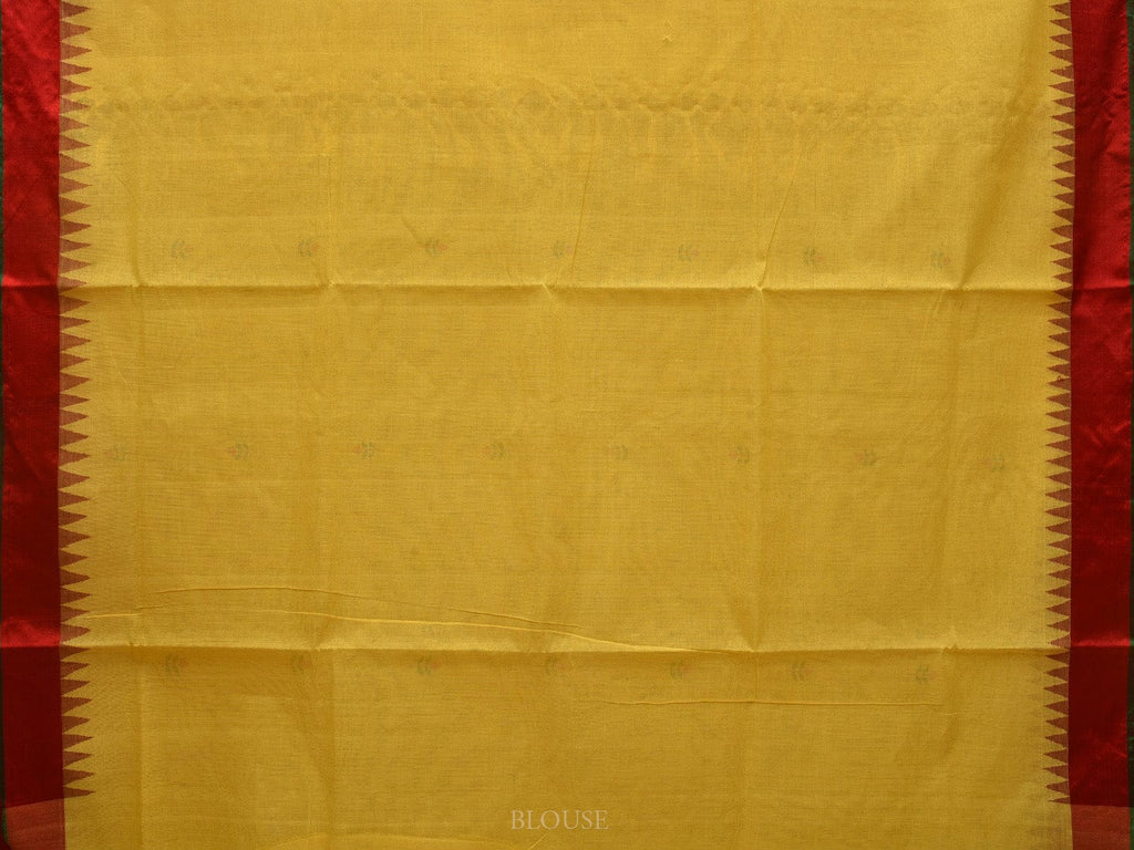 Yellow Khadi Cotton Handloom Plain Saree with Jamdani Buta and Temple Border Design kh0567