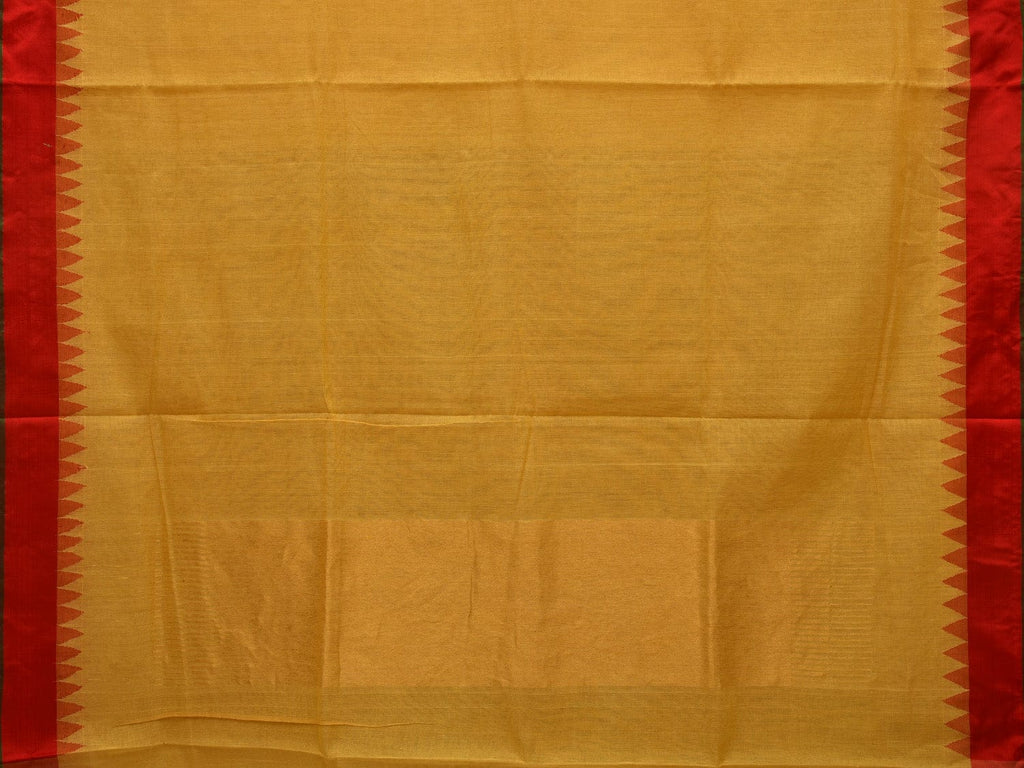 Yellow Khadi Cotton Handloom Plain Saree with Temple Border Design kh0573