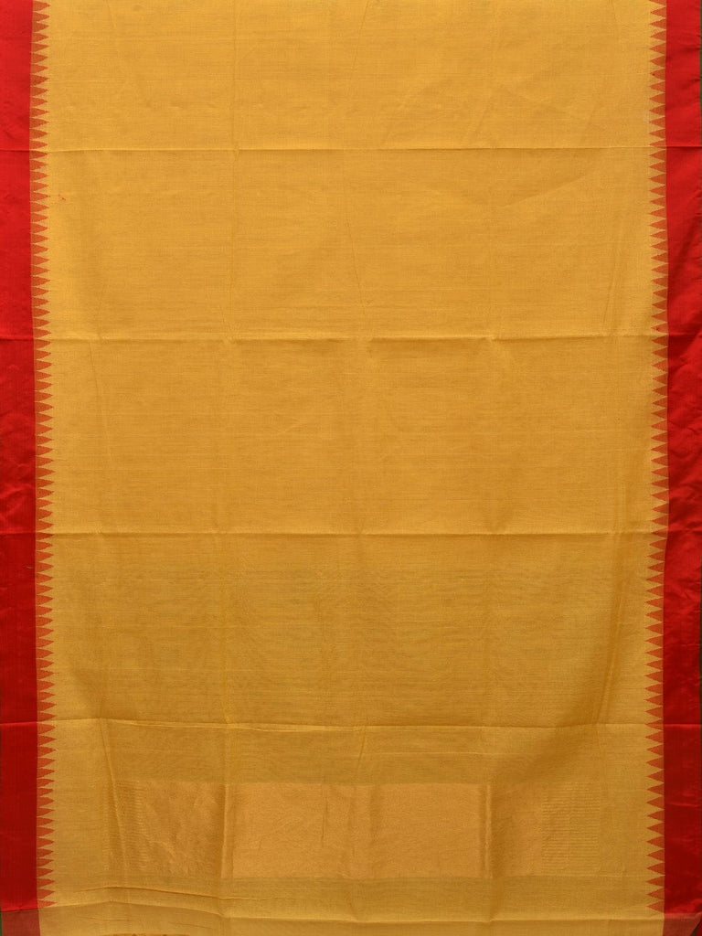 Yellow Khadi Cotton Handloom Plain Saree with Temple Border Design kh0573