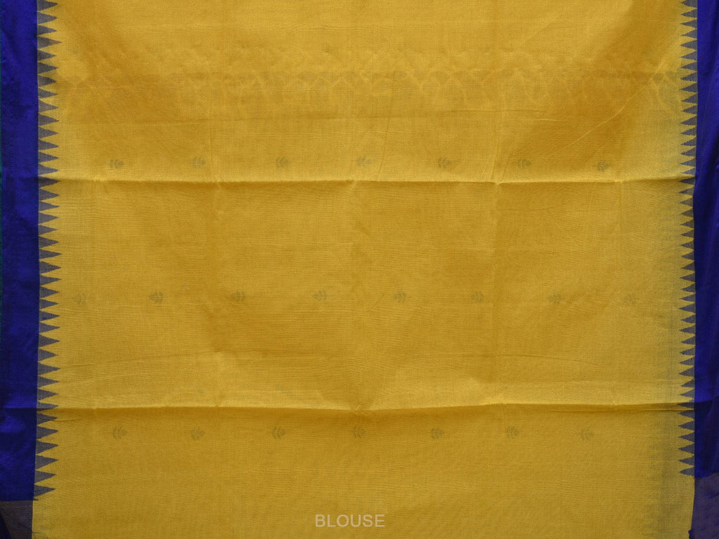 Yellow Khadi Cotton Handloom Saree with Jamdani Buta and Temple Border Design kh0588