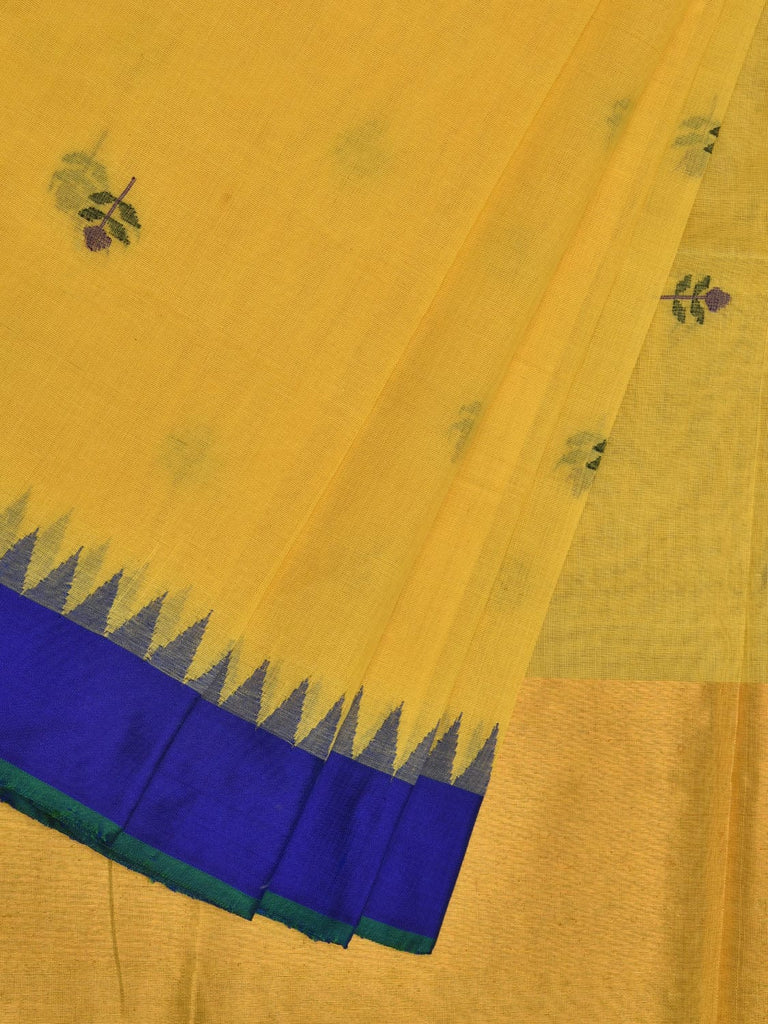 Yellow Khadi Cotton Handloom Saree with Jamdani Buta and Temple Border Design kh0588