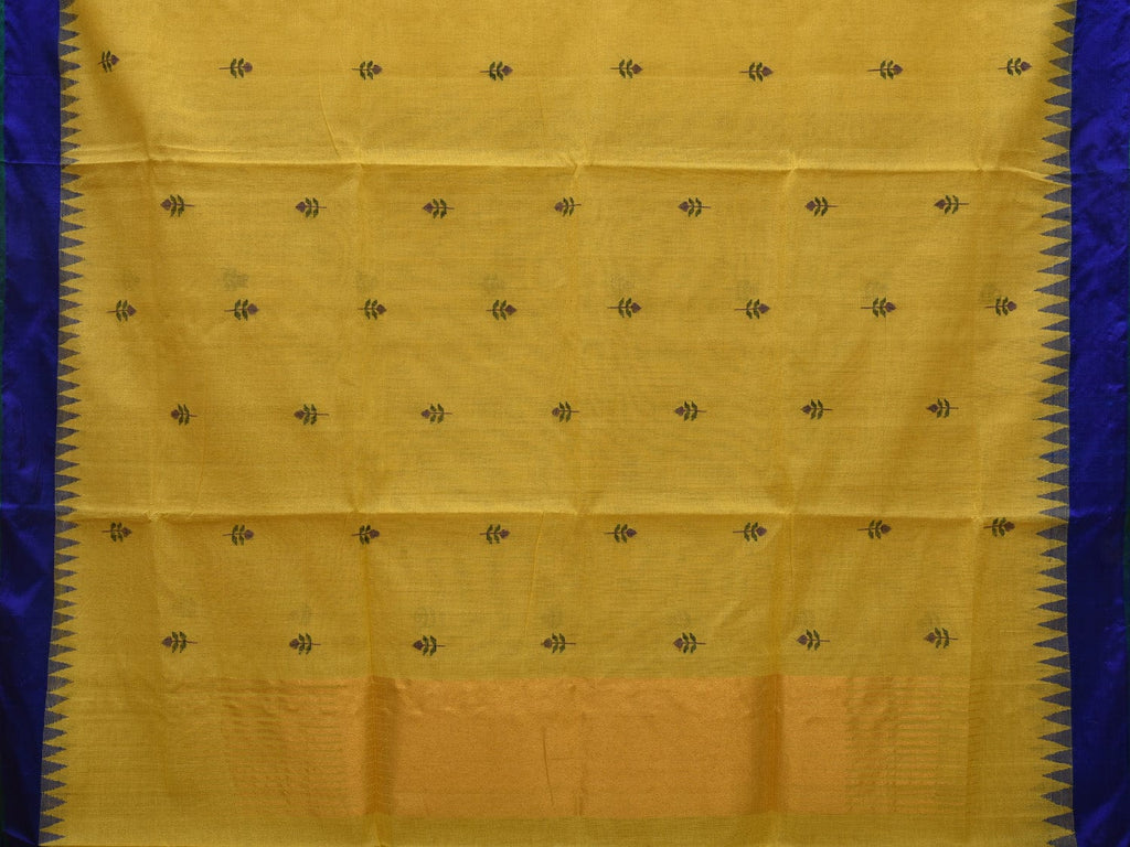 Yellow Khadi Cotton Handloom Saree with Jamdani Buta and Temple Border Design kh0588