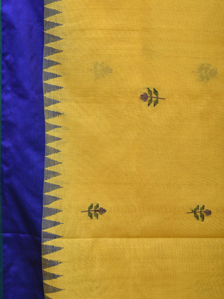 Yellow Khadi Cotton Handloom Saree with Jamdani Buta and Temple Border Design kh0588