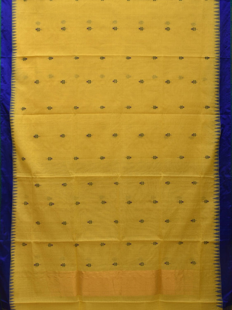 Yellow Khadi Cotton Handloom Saree with Jamdani Buta and Temple Border Design kh0588