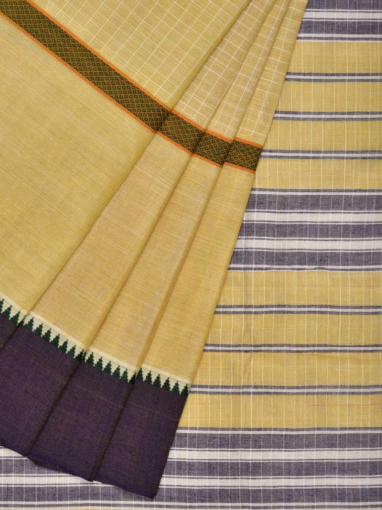 Yellow Narayanpet Cotton Handloom Saree with Checks Design No Blouse np0225