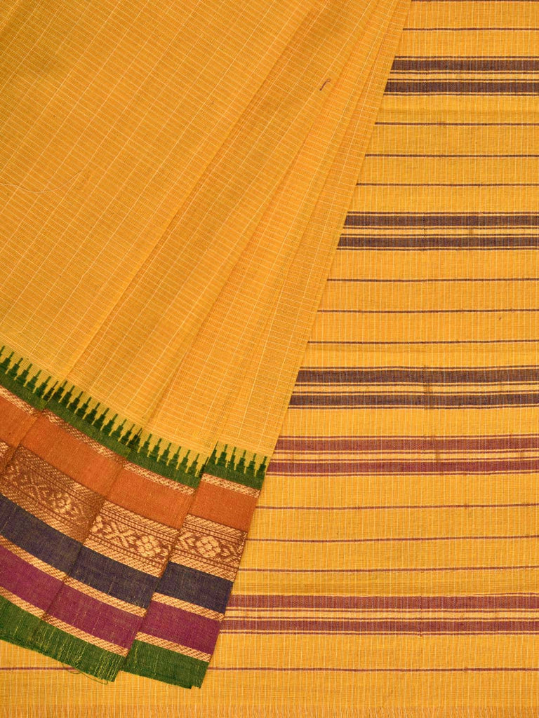 Yellow Narayanpet Cotton Handloom Saree with Checks Design No Blouse np0307