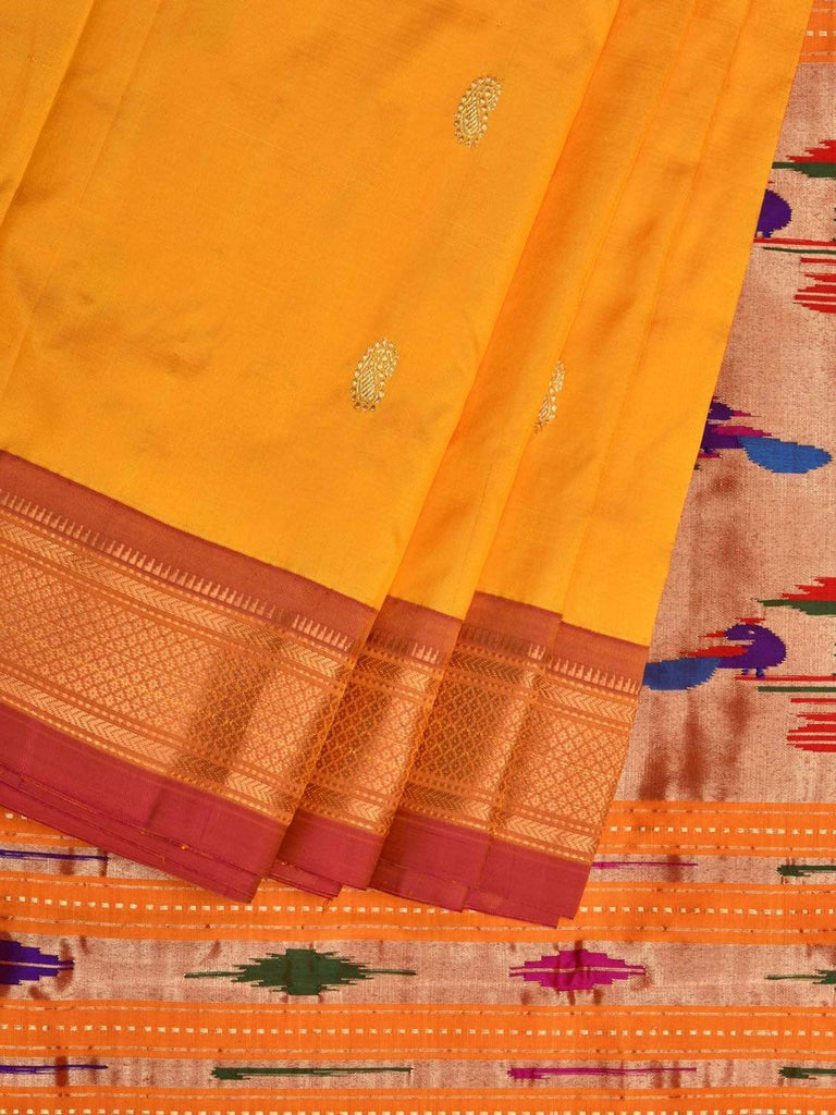 Yellow Paithani Silk Handloom Saree with Double Pallu Design p0407