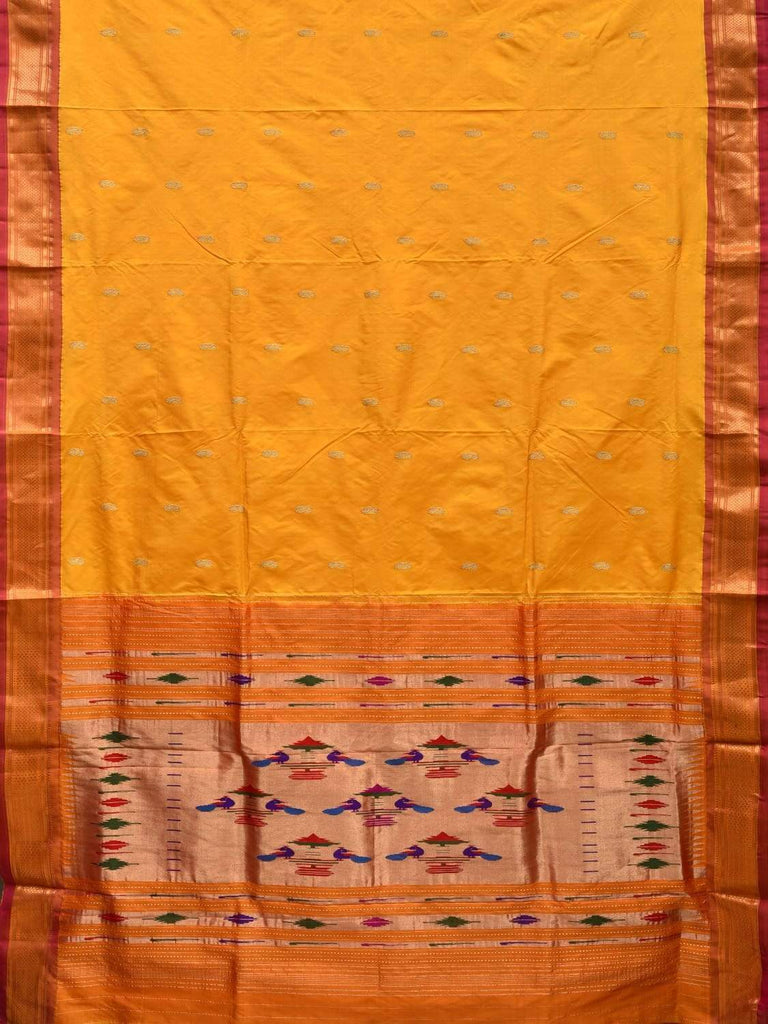 Yellow Paithani Silk Handloom Saree with Double Pallu Design p0407