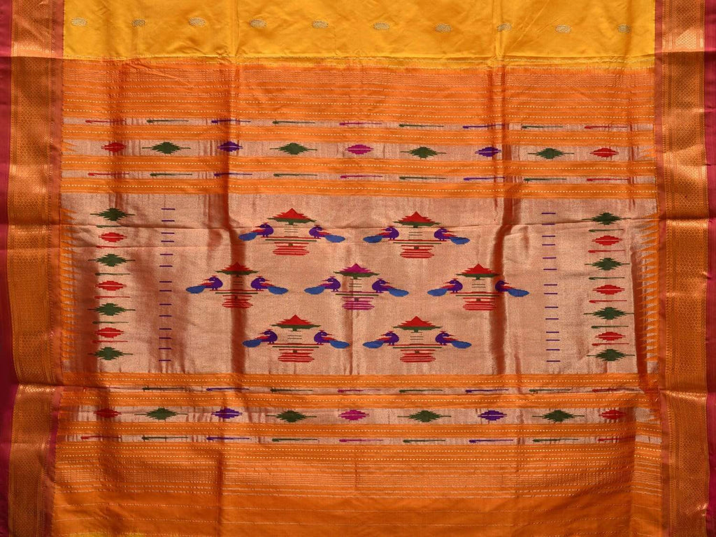 Yellow Paithani Silk Handloom Saree with Double Pallu Design p0407