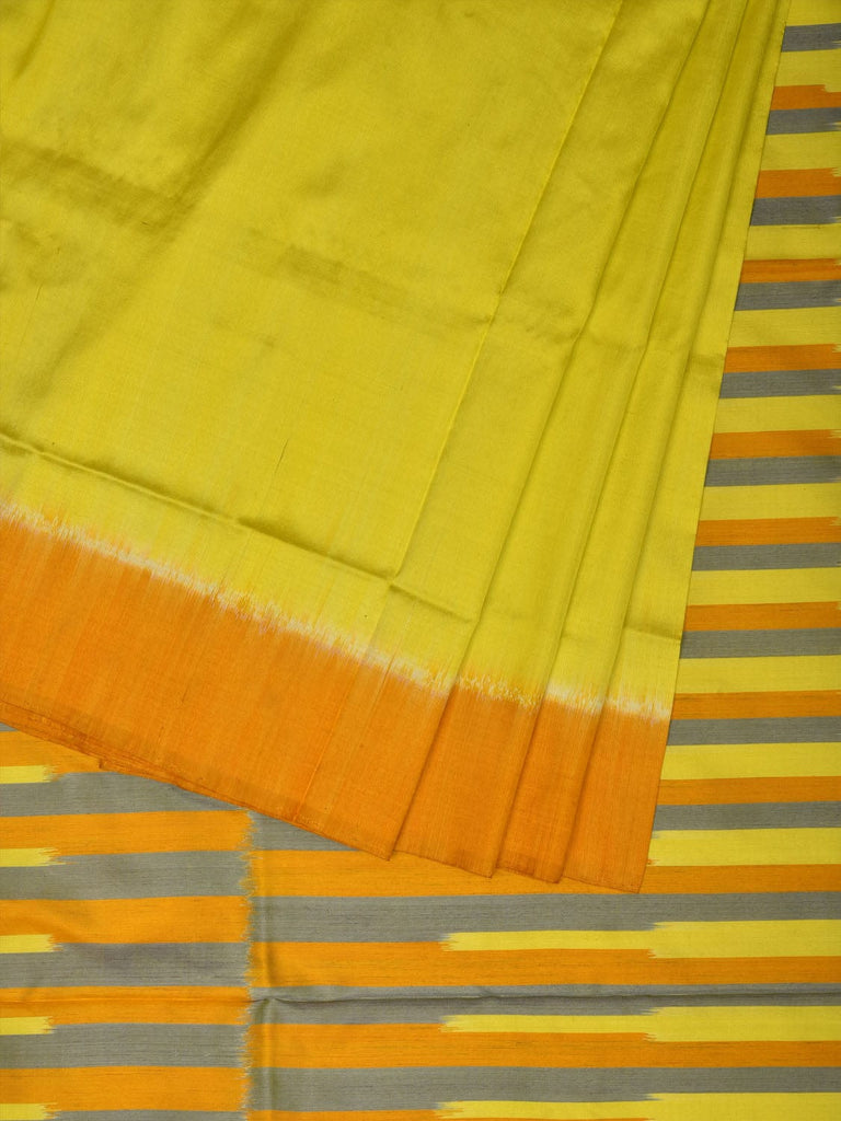 Yellow Pochampally Ikat Silk Handloom Plain Saree with Pallu Design i0738