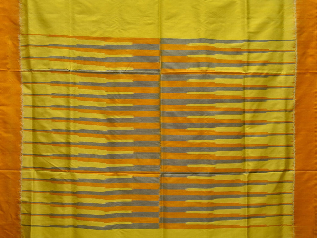 Yellow Pochampally Ikat Silk Handloom Plain Saree with Pallu Design i0738